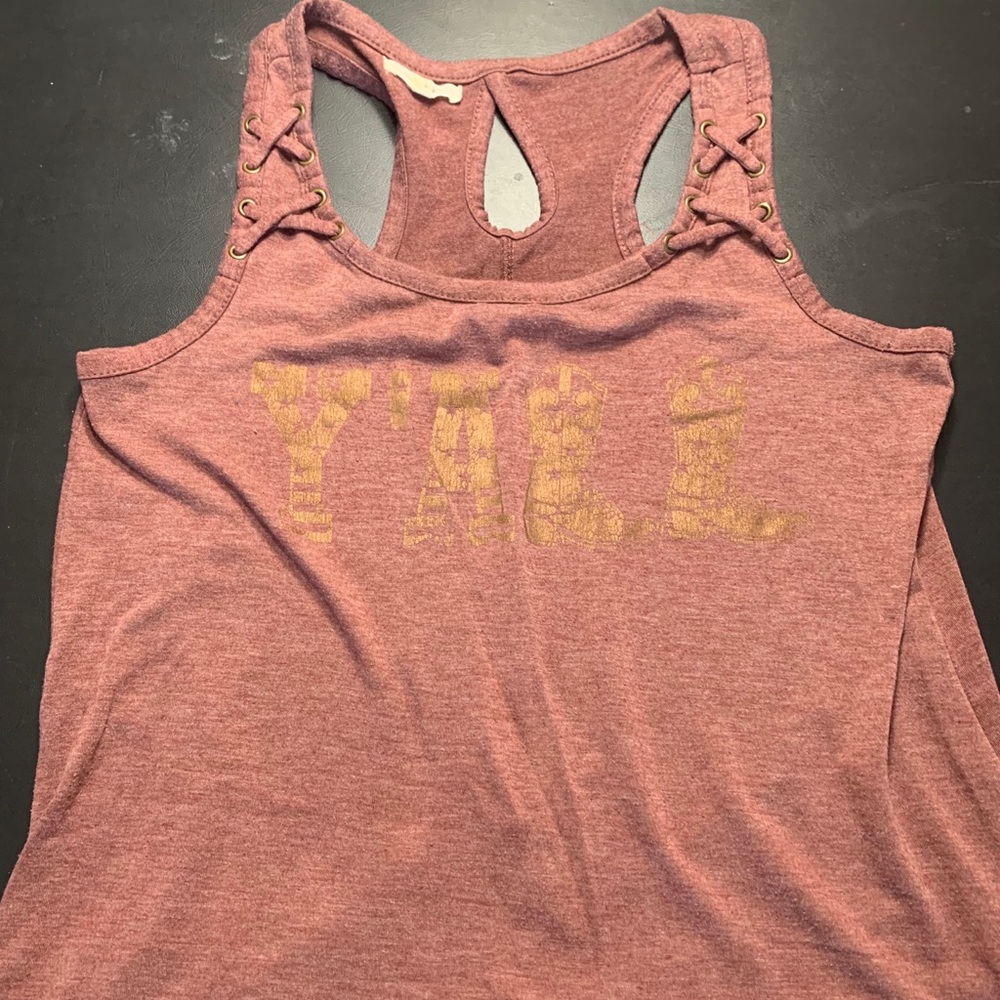 “y’all” tank top with braided straps